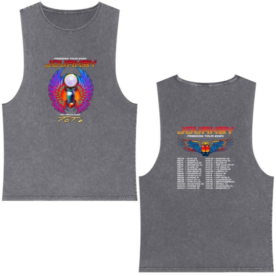 Discover Journey 2024 Tour Freedom Double Sided Mineral Wash Tank Tops, Journey Freedom Tour 2024 Double Sided Mineral Wash Tank Tops