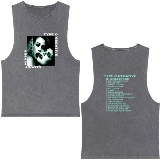 Discover TYPE O NEGATIVE 1993 Bloody Kisses Vintage Band Tour Double Sided Mineral Wash Tank Tops