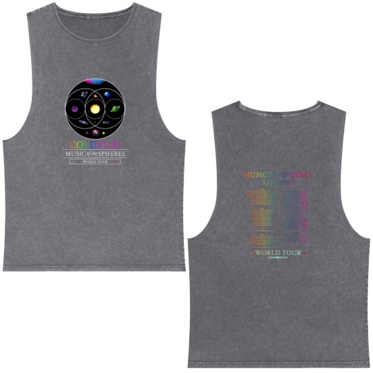 Discover 2025 Coldplay World Tour Double Sided Mineral Wash Tank Tops, Gift For Fans