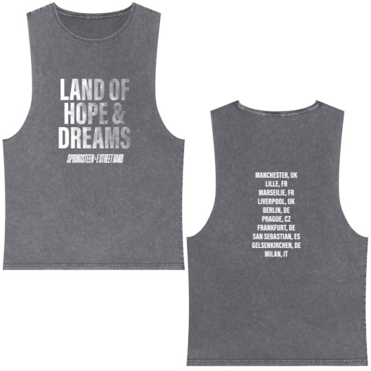 Discover Springsteen & The E Street Band 2025 Land Of Hopes & Dreams Tour Double Sided Mineral Wash Tank Tops Double Sided Mineral Wash Tank Tops Gift
