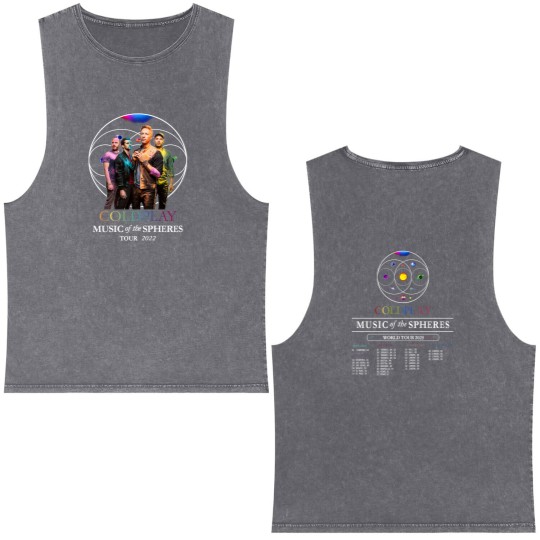 Discover 2025 Coldplay Music of the Spheres Tour Double Sided Mineral Wash Tank Tops, Coldplay Band 2025 Concert