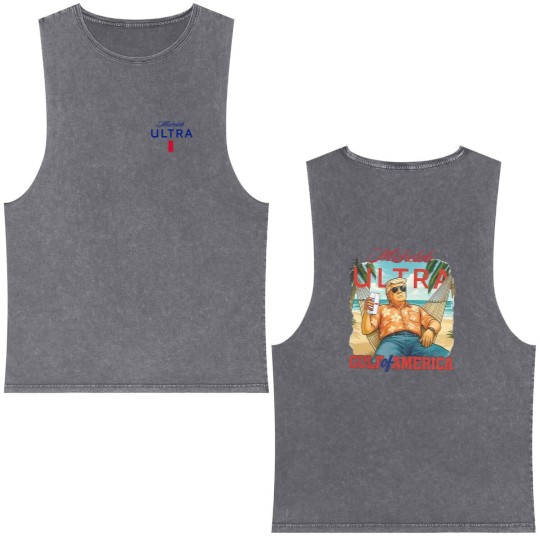Discover America Michelob Ultra Comfort Colors Double Sided Mineral Wash Tank Tops, Trump Gulf Of America Double Sided Mineral Wash Tank Tops, Political, American Gulf Coast, Patriotic, Trump Gulf Beach