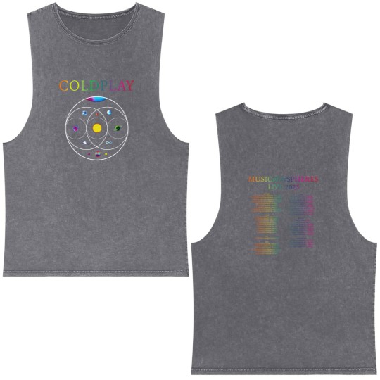 Discover MUSIC OF THE SPHERES WORLD TOUR 2025 Double Sided Mineral Wash Tank Tops– Coldplay Double Sided Mineral Wash Tank Tops