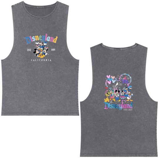 Discover Disneyyland 70th anniversary Double Sided Mineral Wash Tank Tops, Mickeyy & friends Disneyyland castle 1955-2025 Double Sided Mineral Wash Tank Tops