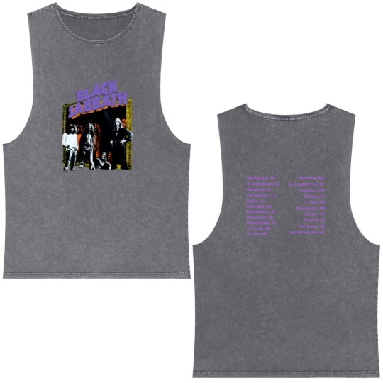 Discover Black Sabbath 1997 Tour 2 Side Black Double Sided Mineral Wash Tank Tops