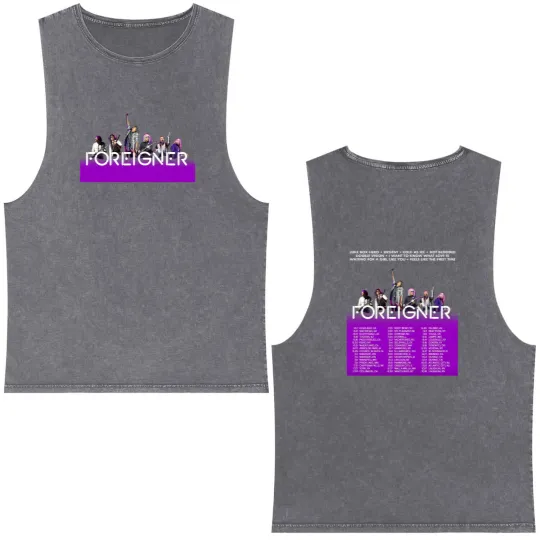 Discover Foreigner Band 2025 Tour Double Sided Mineral Wash Tank Tops