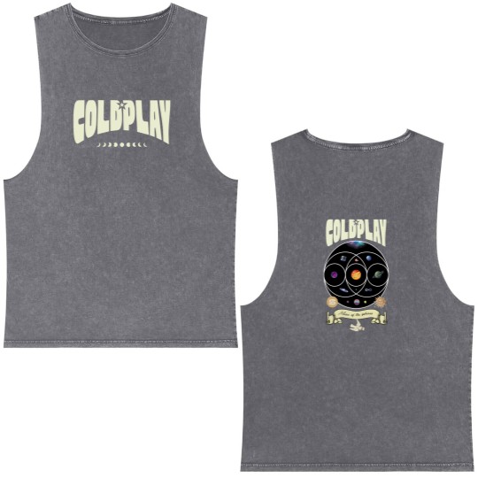 Discover Coldplay World Tour Music of the Spheres Double Sided Mineral Wash Tank Tops