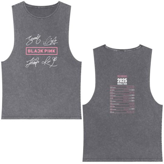 Discover 2025 Black Pink World Tour Double Sided Mineral Wash Tank Tops, Black Pink 2025 Concert 3D Double Sided Mineral Wash Tank Tops New