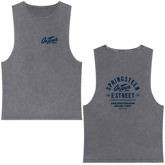 Discover Bruce Springsteen Milan 2025 Tour Double Sided Mineral Wash Tank Tops – San Siro Stadium Two-Sided Double Sided Mineral Wash Tank Tops