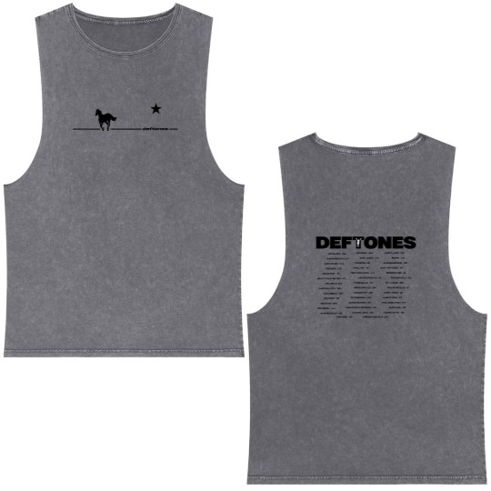 Discover Deftone White Pony Tour Black Double Sided Mineral Wash Tank Tops