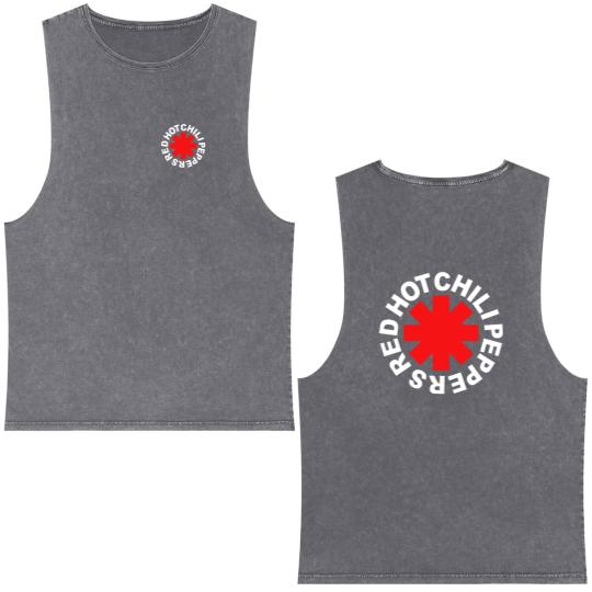 Discover Red Hot Chili Peppers Logo Rare Double Sided Mineral Wash Tank Tops Black Double Sided Mineral Wash Tank Tops