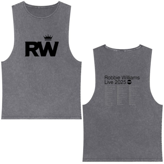 Discover Pop Music Double Sided Mineral Wash Tank Tops, Robbie Williams Fans Double Sided Mineral Wash Tank Tops, Robbie Williams Live 2025 Concert Double Sided Mineral Wash Tank Tops
