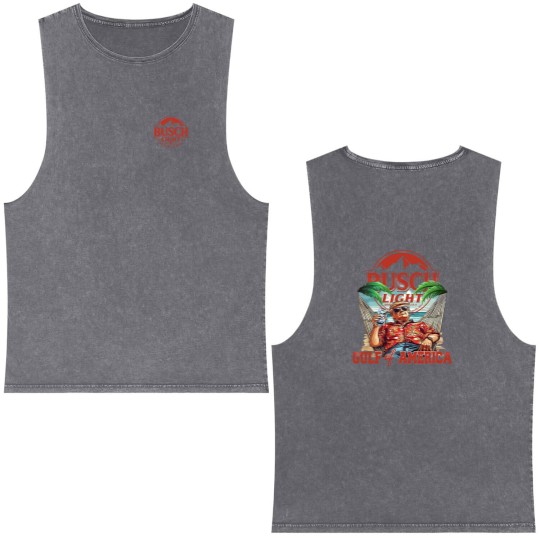 Discover Gulf Of America Beer Double Sided Mineral Wash Tank Tops Vintage Trump BuschLight Double Sided Mineral Wash Tank Tops