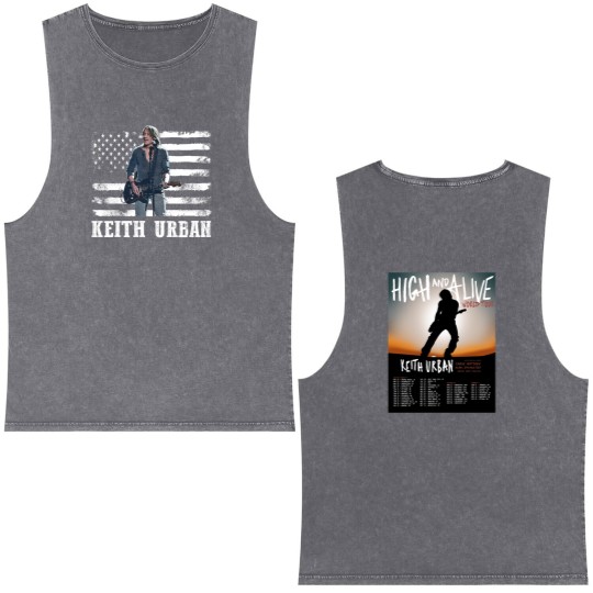 Discover Keith Urban Vintage Double Sided Mineral Wash Tank Tops, Keith Urban High And Alive Tour 2025 Double Sided Mineral Wash Tank Tops