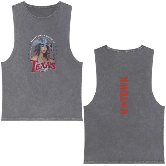 Discover Beyonce H-Town Texa Tour Double Sided Mineral Wash Tank Tops Featuring Cowboy Houston 2025