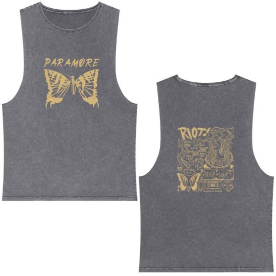 Discover Vintage Paramore Doodle Double Sided Mineral Wash Tank Tops, Paramore Album Lyrics Merch