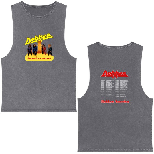 Discover Dokken Double Sided Mineral Wash Tank Tops, Dokken Under Lock And Key Tour 1985 Unisex Double Sided Mineral Wash Tank Tops