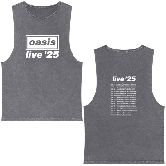 Discover Oasis Live 25 Tour Double Sided Mineral Wash Tank Tops – Unisex Britpop Rock Heavyweight Double Sided Mineral Wash Tank Tops