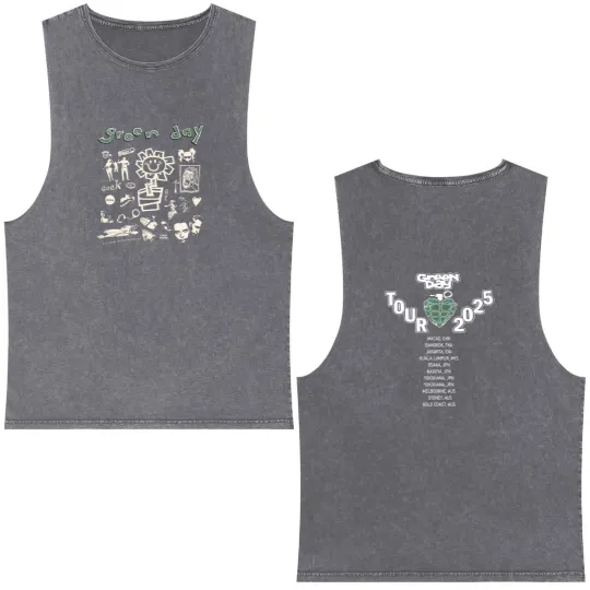 Discover Green Day Tour 2025 Asia And Australia Tour Merch Two Sides Unisex Double Sided Mineral Wash Tank Tops