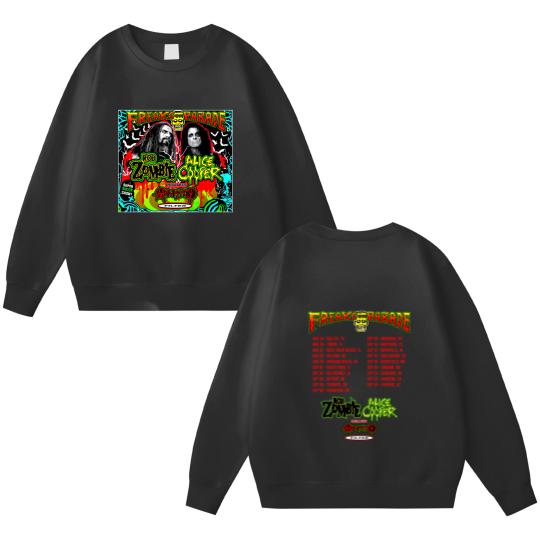 Discover Rob Zombie Freaks On Parade Tour 2024 Double Sided Sweatshirts with Alice Cooper Dates
