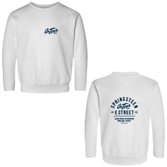 Discover Bruce Springsteen Milan 2025 Tour Double Sided Sweatshirts – San Siro Stadium Two-Sided Double Sided Sweatshirts