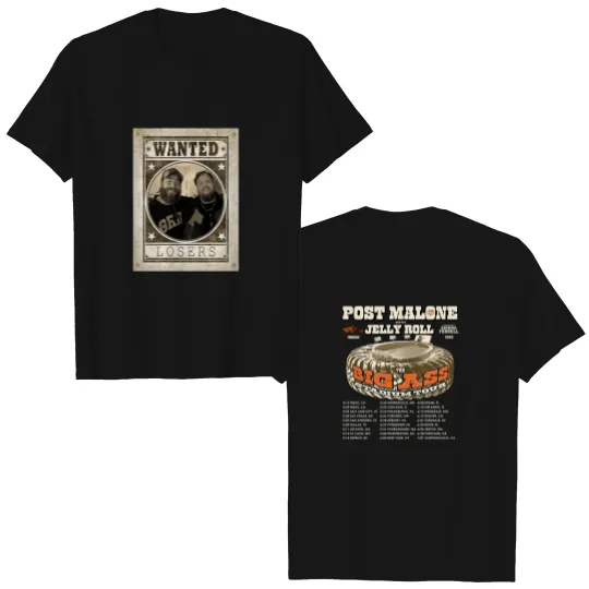 Discover Post Malone & Jelly Roll, 2025 Tour Double Sided T Shirts