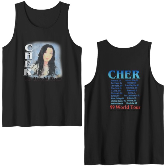 Discover Cher 1999 World Tour Do You Believe In Love After Love? White Bootleg Concert Double Sided Tank Tops