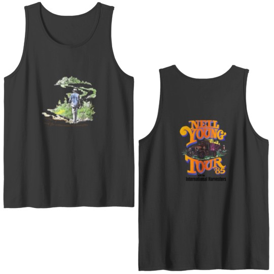 Discover Neil Young Tour 1985 Rock Music Concert Double Sided Tank Tops, Vintage