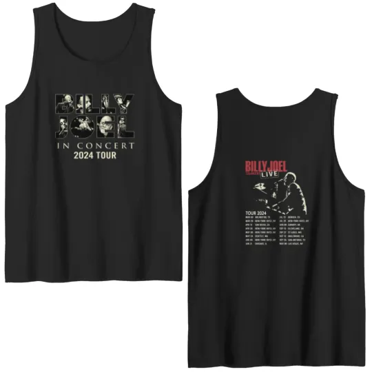 Discover Billy Joel Music Tour 2024 Font & Back Double Sided Tank Tops