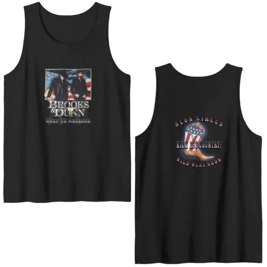 Discover Vintage 00's BROOKS AND DUNN Only In America Neon Circus Kick Ass Double Sided Tank Tops