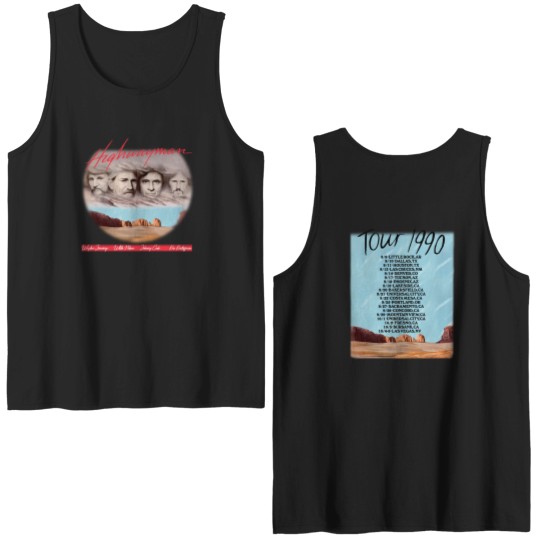 Discover The Highwaymen 1990 Kick Off Concert Tour Double Sided Tank Tops, Highwaymen Begin Tour 1990 Double Sided Tank Tops