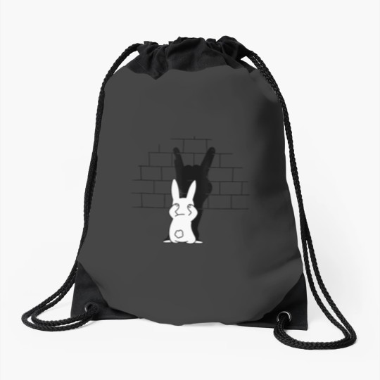 Discover Rabbit Hand Shadow Art Shirt Funny Rock and Roll Bunny Drawstring Bags
