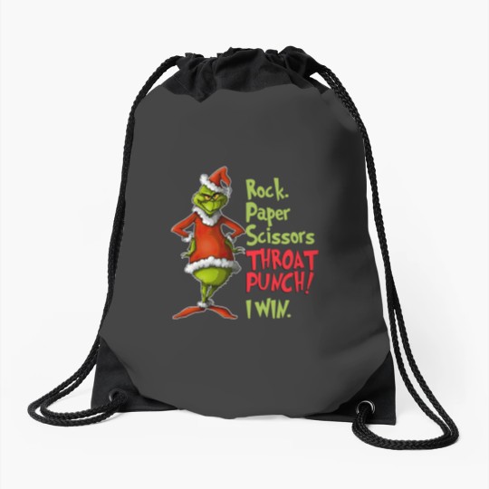 Discover Grin Rock Paper Scissors Throat Punch, Win Drawstring Bags, Rock Paper Scissors Drawstring Bags