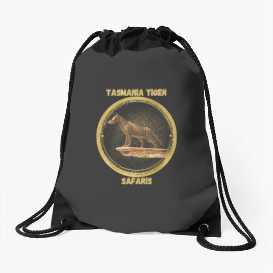 Discover Extinct Tasmania Tiger Safari Drawstring Bags