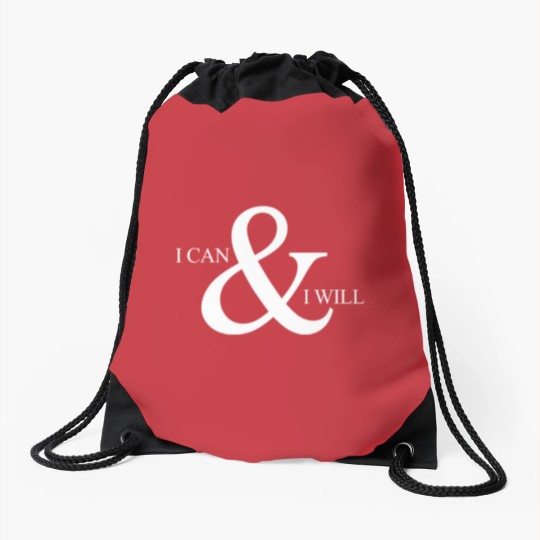 Discover I can and i will motivational white Drawstring Bags