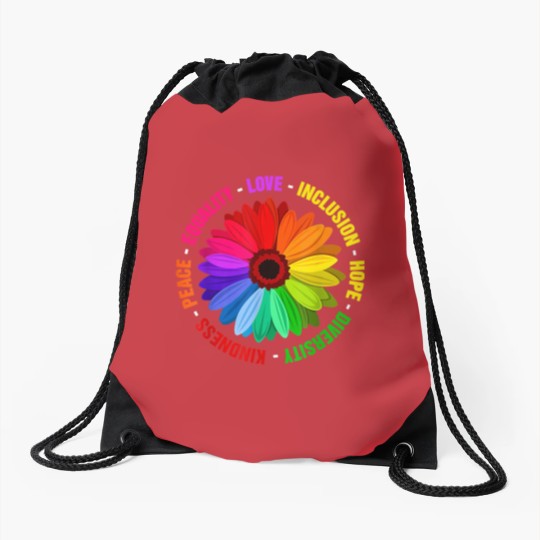 Discover Kindness Peace Equality Love Inclusion Hope Diversity Drawstring Bags