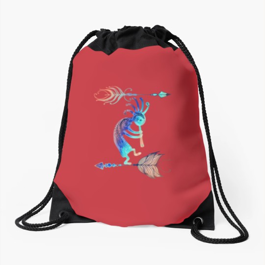 Discover Native American Kokopelli With Two Feathers 2 Drawstring Bags