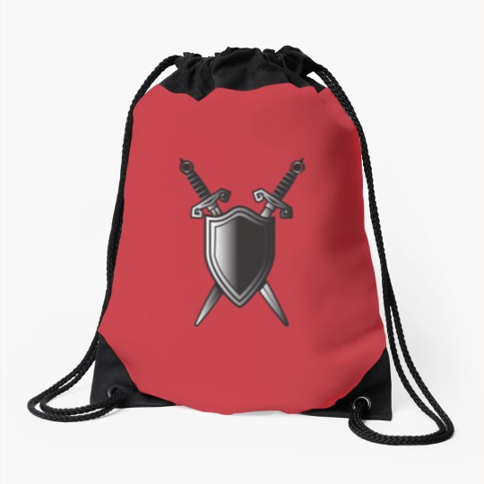 Discover Shield With 2 Swords Crossed Drawstring Bags
