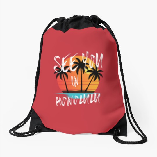 Discover Honolulu retro vintage family surfer souvenir Drawstring Bags
