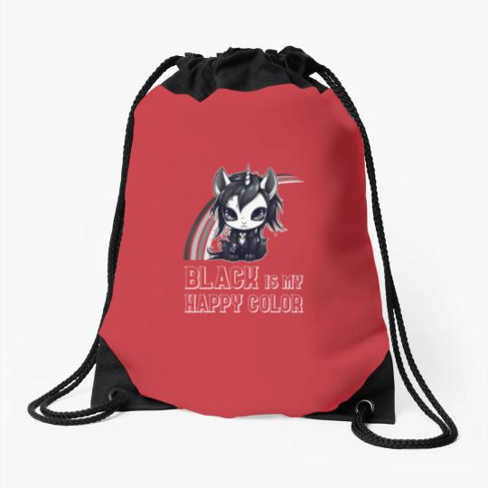 Discover black is my happy color goth girl emo gothic unicorn Drawstring Bags