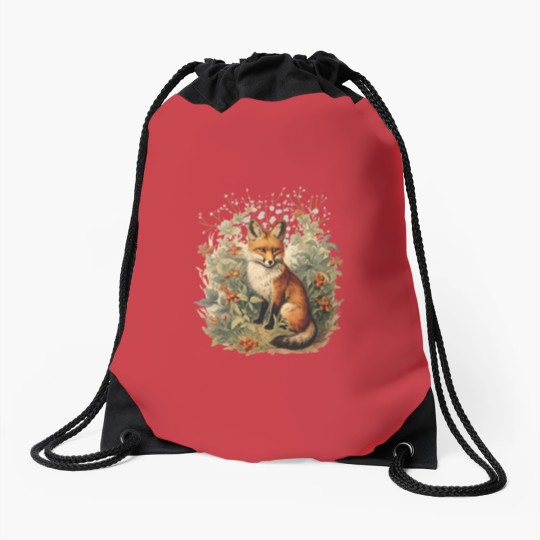 Discover Fox Botanical Vintage Style Drawstring Bag