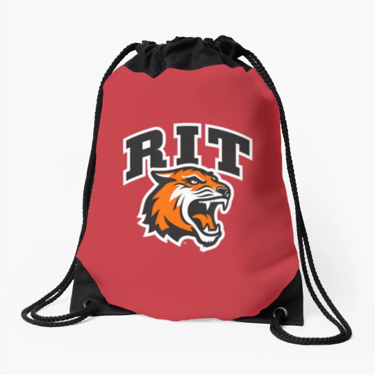 Discover rochester institute of technology rit tiger stacked logo Drawstring Bags