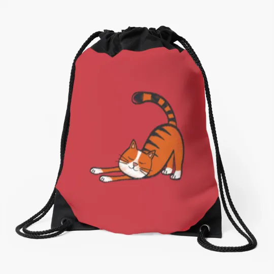 Discover Cute cat with black stripes and orange color Drawstring Bags
