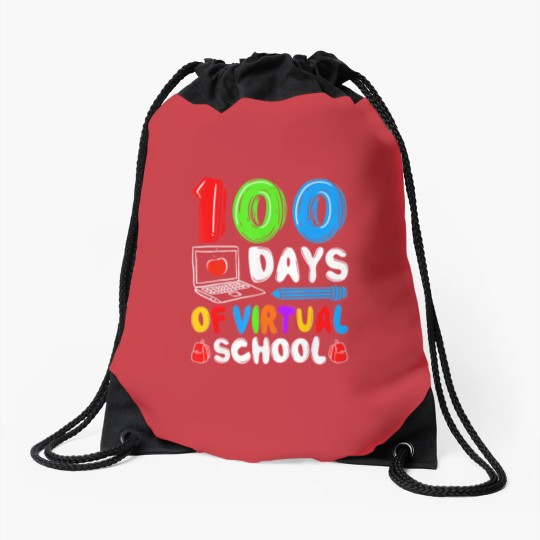 Discover 100 Days Of Virtual School Funny 100th Day Drawstring Bags