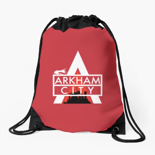 Discover Arkham City Logo White Drawstring Bags