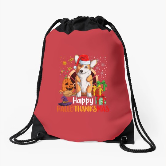 Discover Corgi Dog Happy Hallothanksmas Welsh Corgi Lover H Drawstring Bags