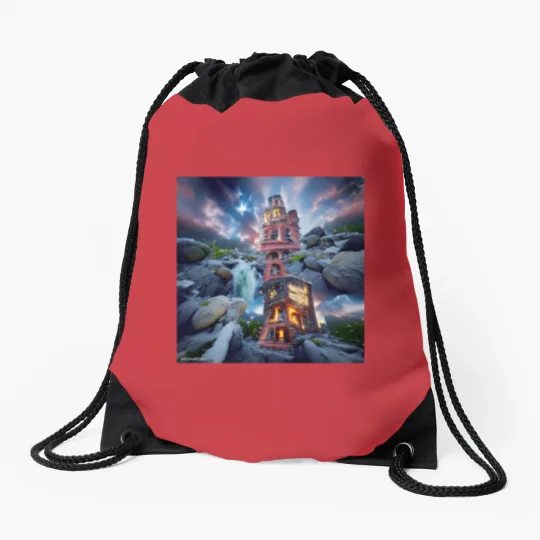 Discover TOWER BETWEEN WORLDS ORIGINAL DIGITAL AI GENERATED Drawstring Bags