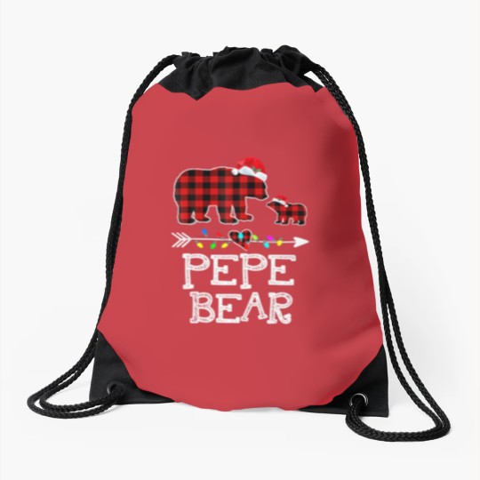 Discover Red Plaid Pepe Bear Drawstring Bags