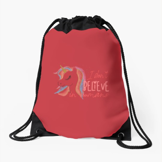 Discover I Don`t Believe In Humans | Funny Unicorn Sarcasm Drawstring Bags