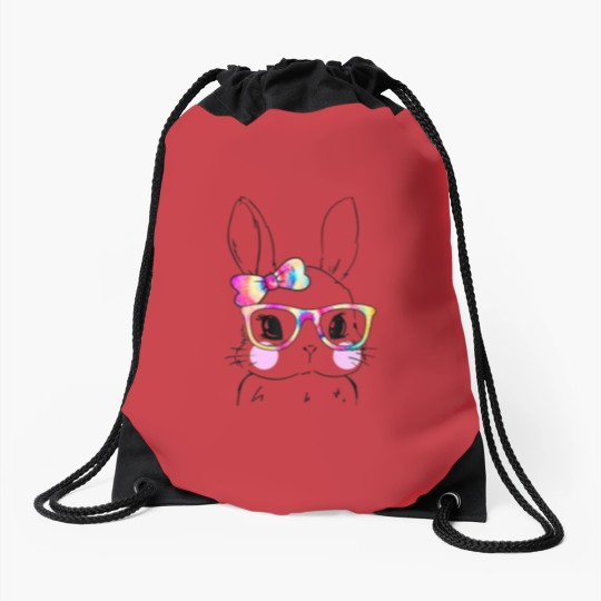Discover Cute Bunny Rabbit Face Tie Dye Glasses Girl Happy Drawstring Bags